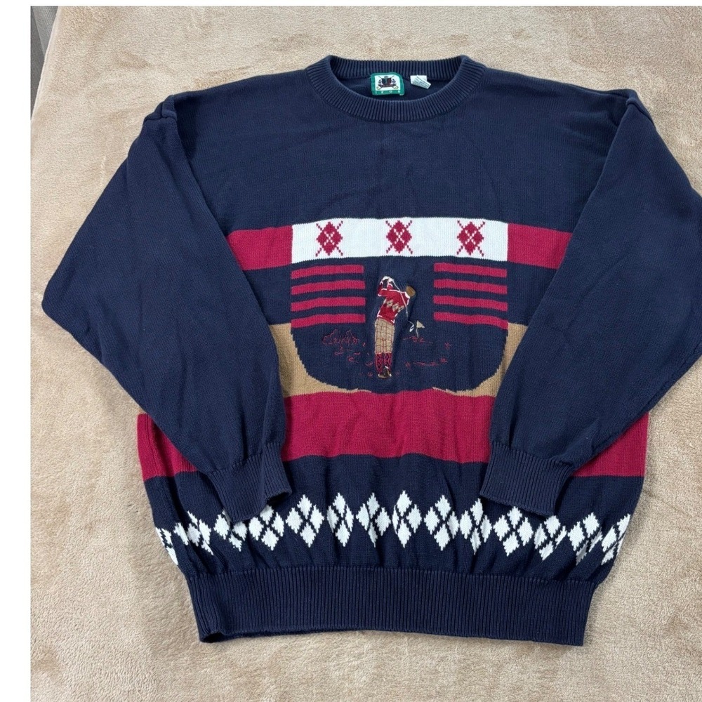 Vintage IZOD golf sweater Mens XL Navy Blue Argyle Pattern Golfer‎ Pattern EUC